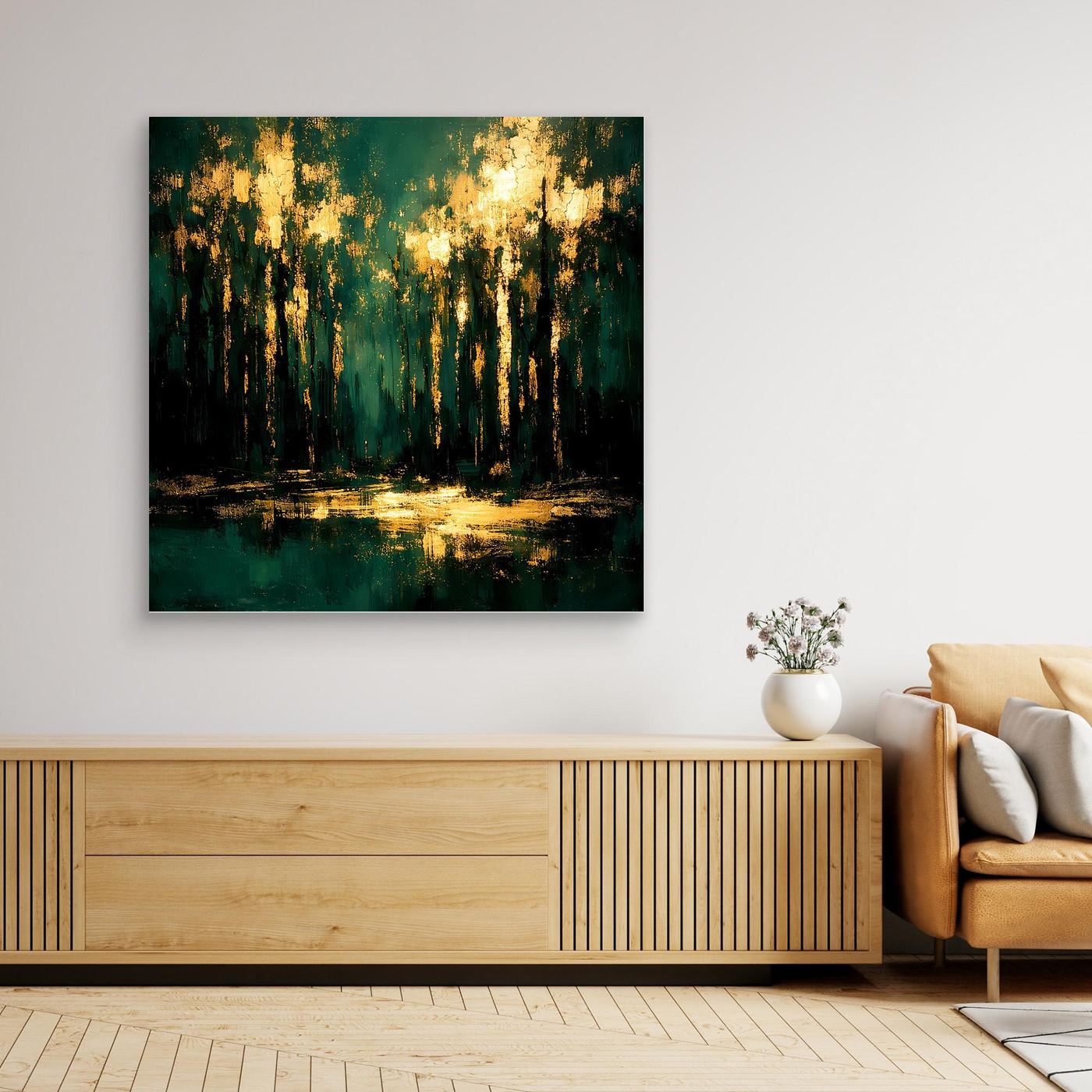 Leinwand Mystischer Wald im Abendlicht | Abstraktes Natur Wandbild Moderne Kunst