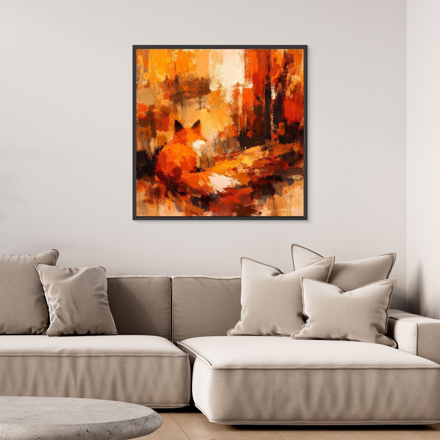 Premium Leinwand Abstrakter Fuchs im Wald | Modernes Kunst Poster Herbstliche Wanddeko