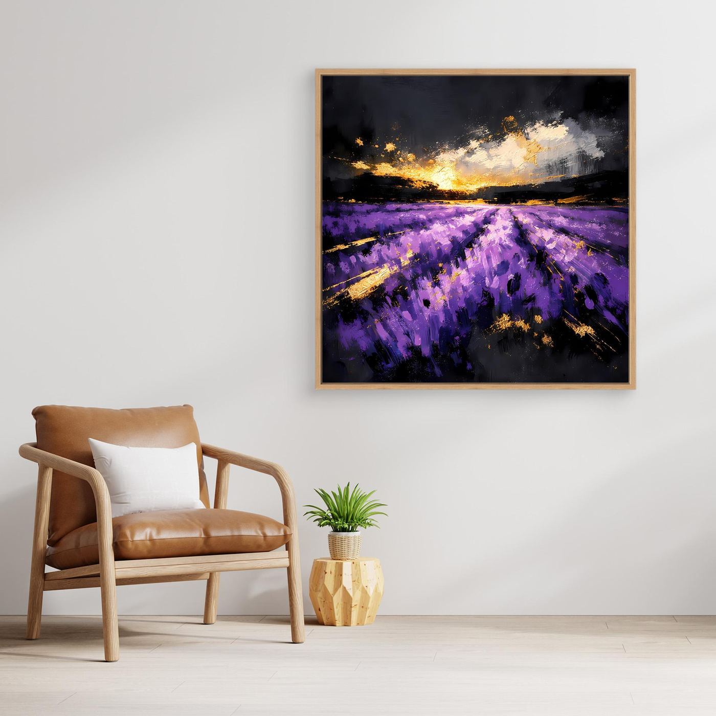 Leinwand Magisches Lavendelfeld bei Sonnenuntergang | Abstraktes Natur Wandbild
