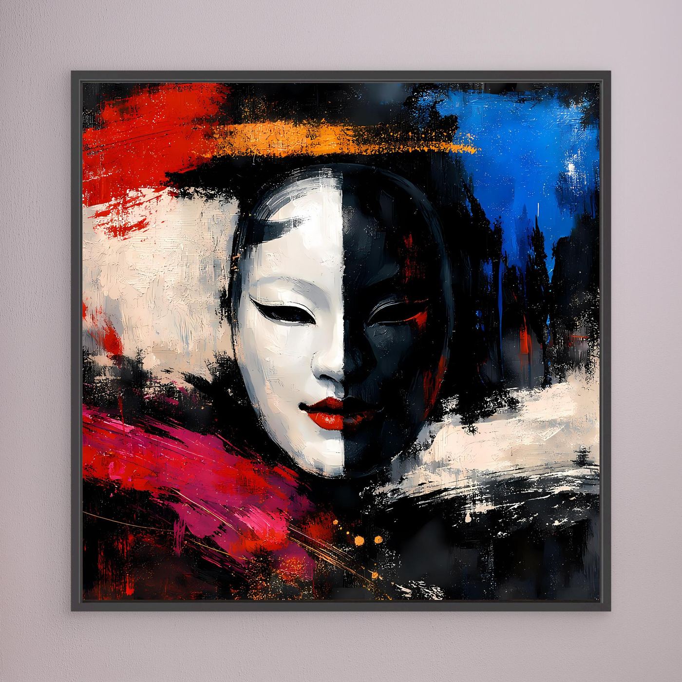 Leinwand Geisha-Maske im Pop-Art-Stil | Modernes Abstraktes Wandbild