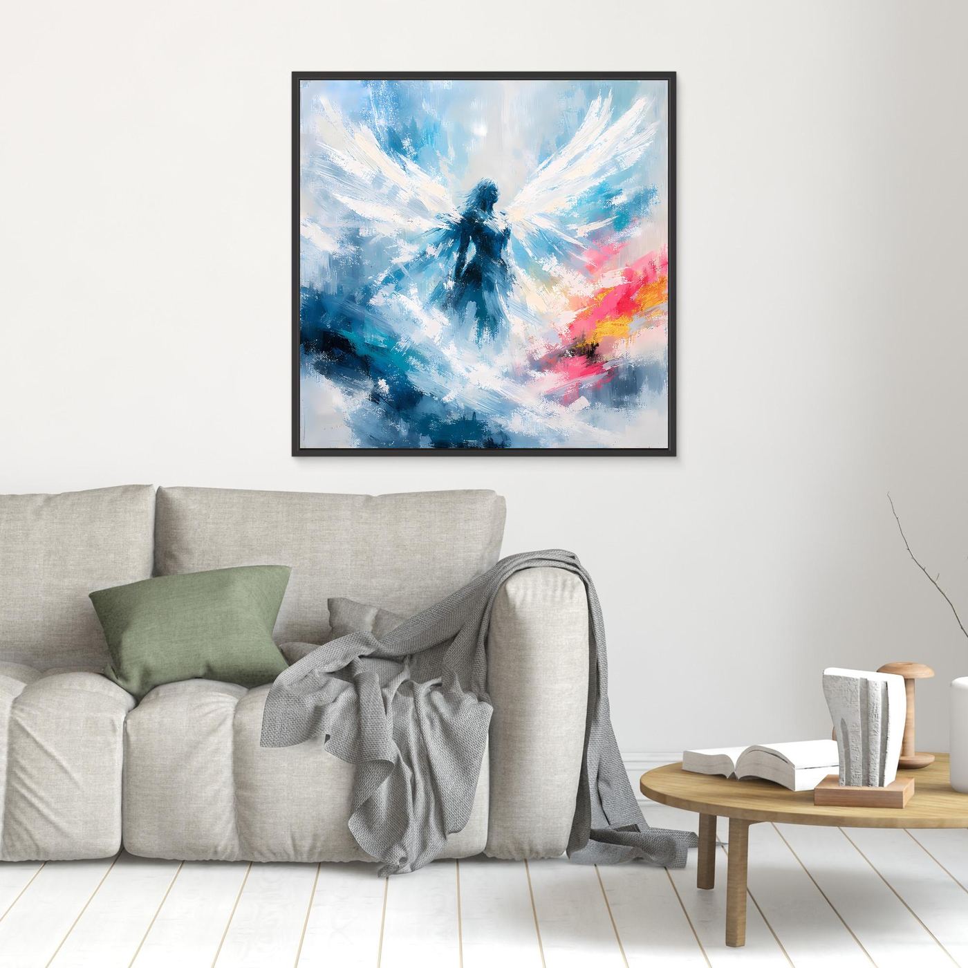 Leinwand Abstrakter Engel in Blau und Weiß | Modernes Wandbild auf echter Leinwand