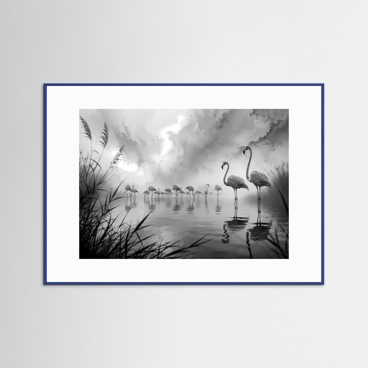 Flamingos im Nebel Schwarz-Weiß | Elegante Natur Wandkunst