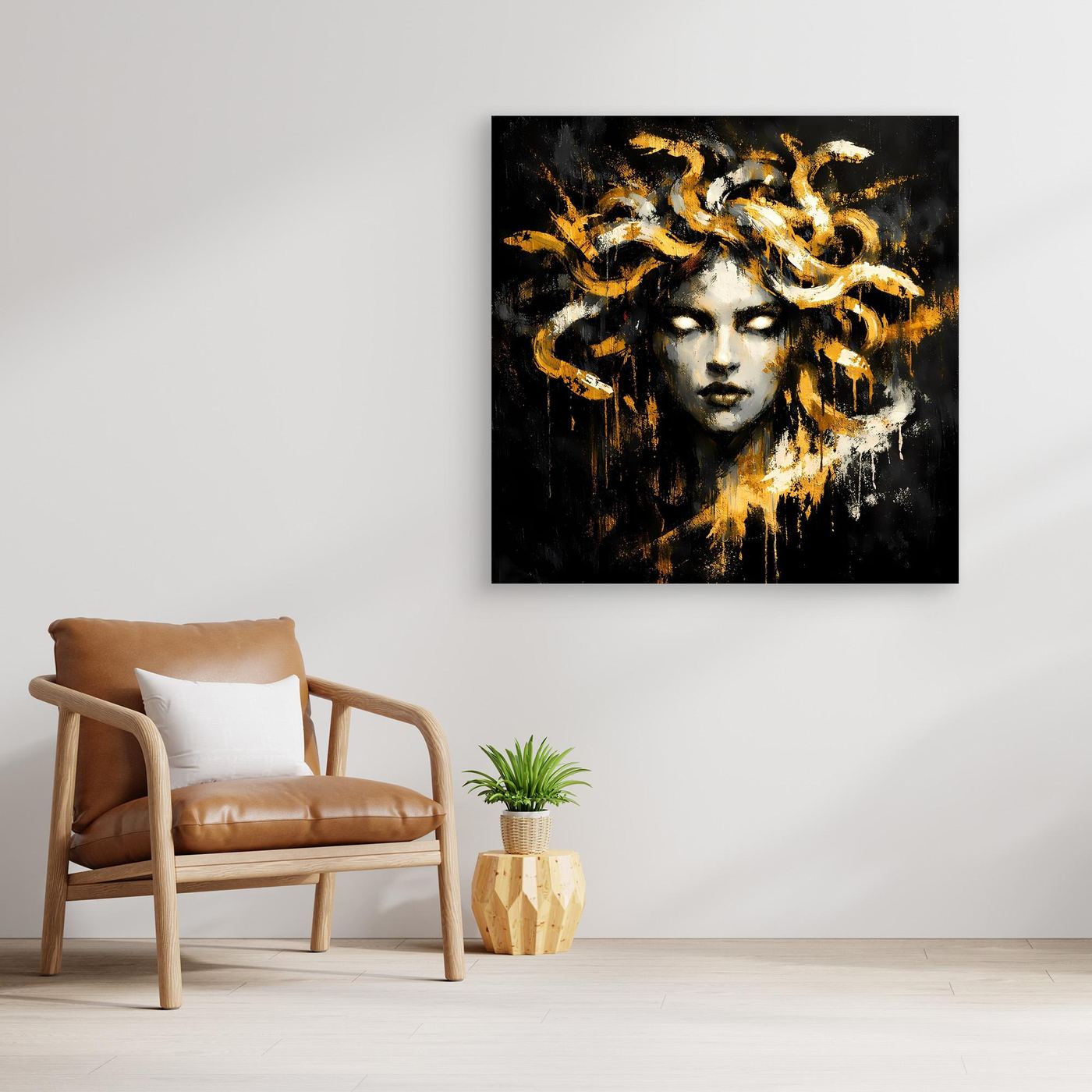Leinwand Goldene Medusa Gorgone | Abstraktes Mythologie Wandbild Modern