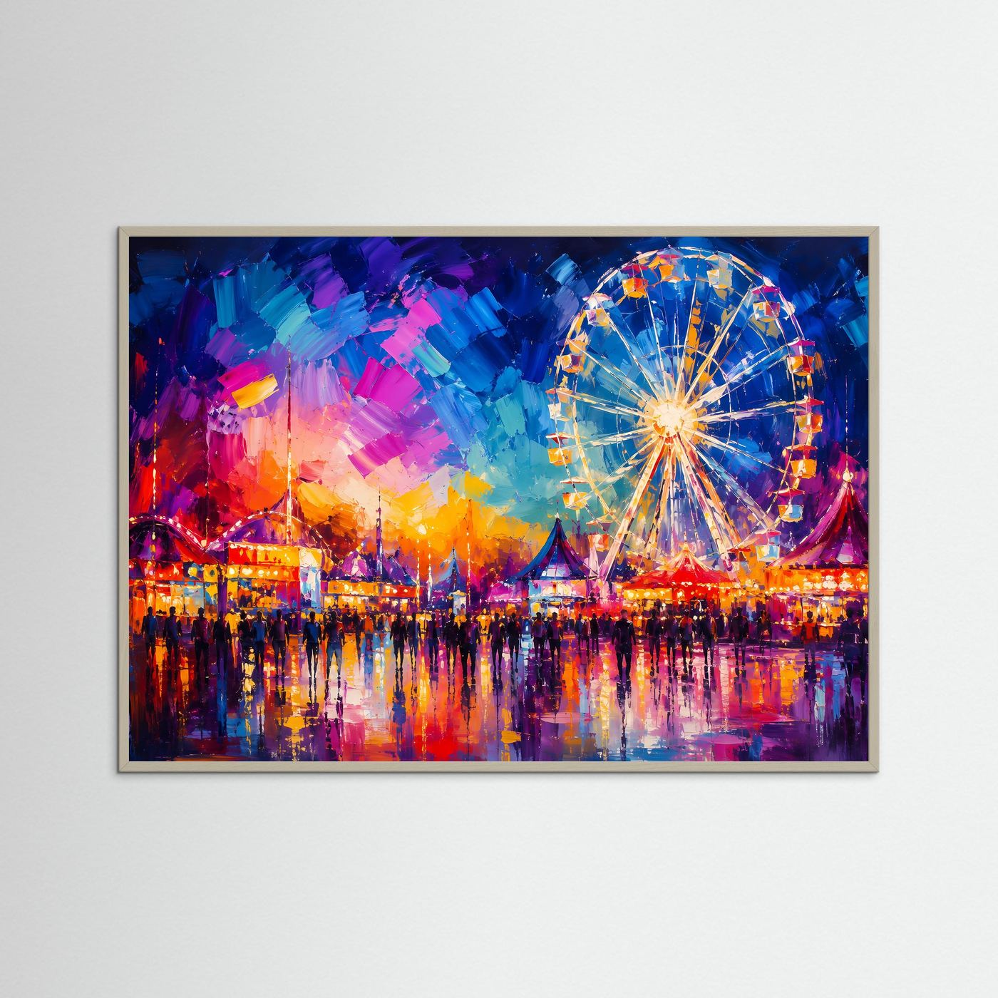 Riesenrad Poster | Abstrakte Kirmes Wandkunst | Bunter Jahrmarkt | Moderne Pop Art | Festival Leinwandbild