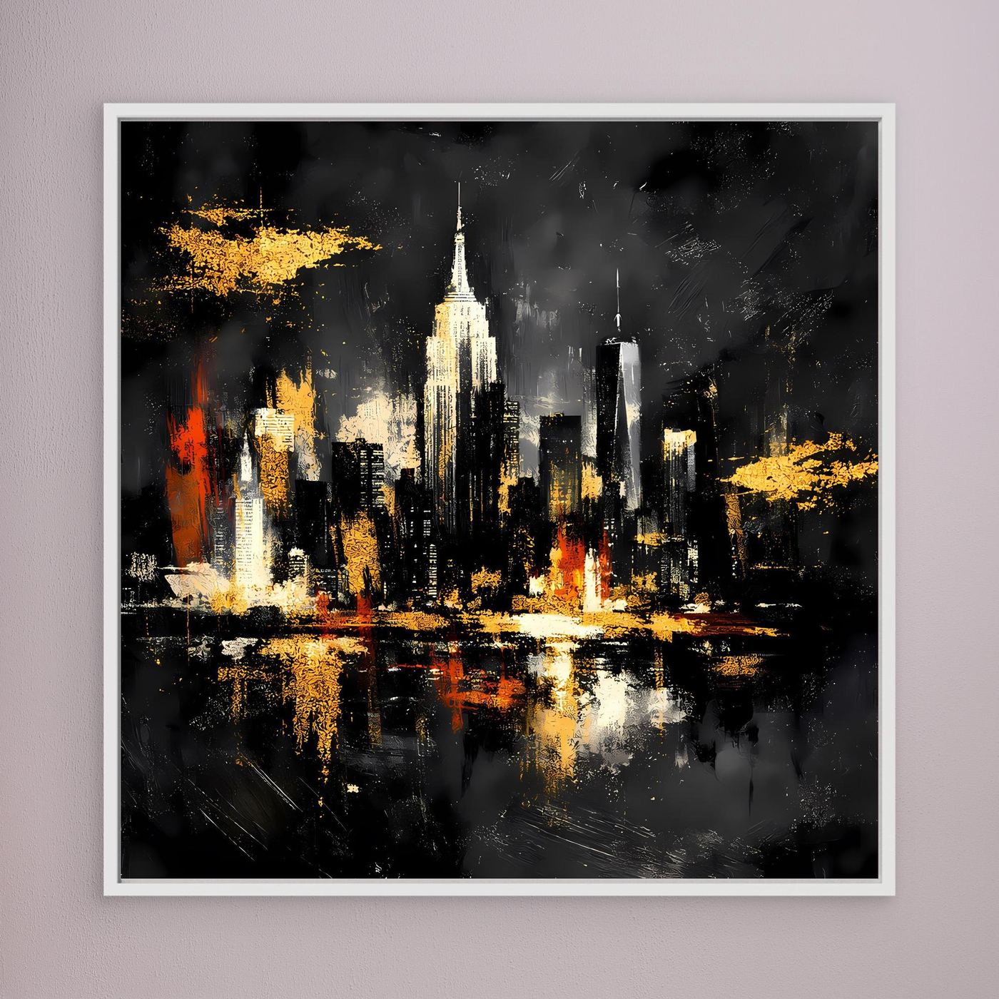 Leinwand Goldene New York Skyline bei Nacht | Abstraktes NYC Wandbild Modern