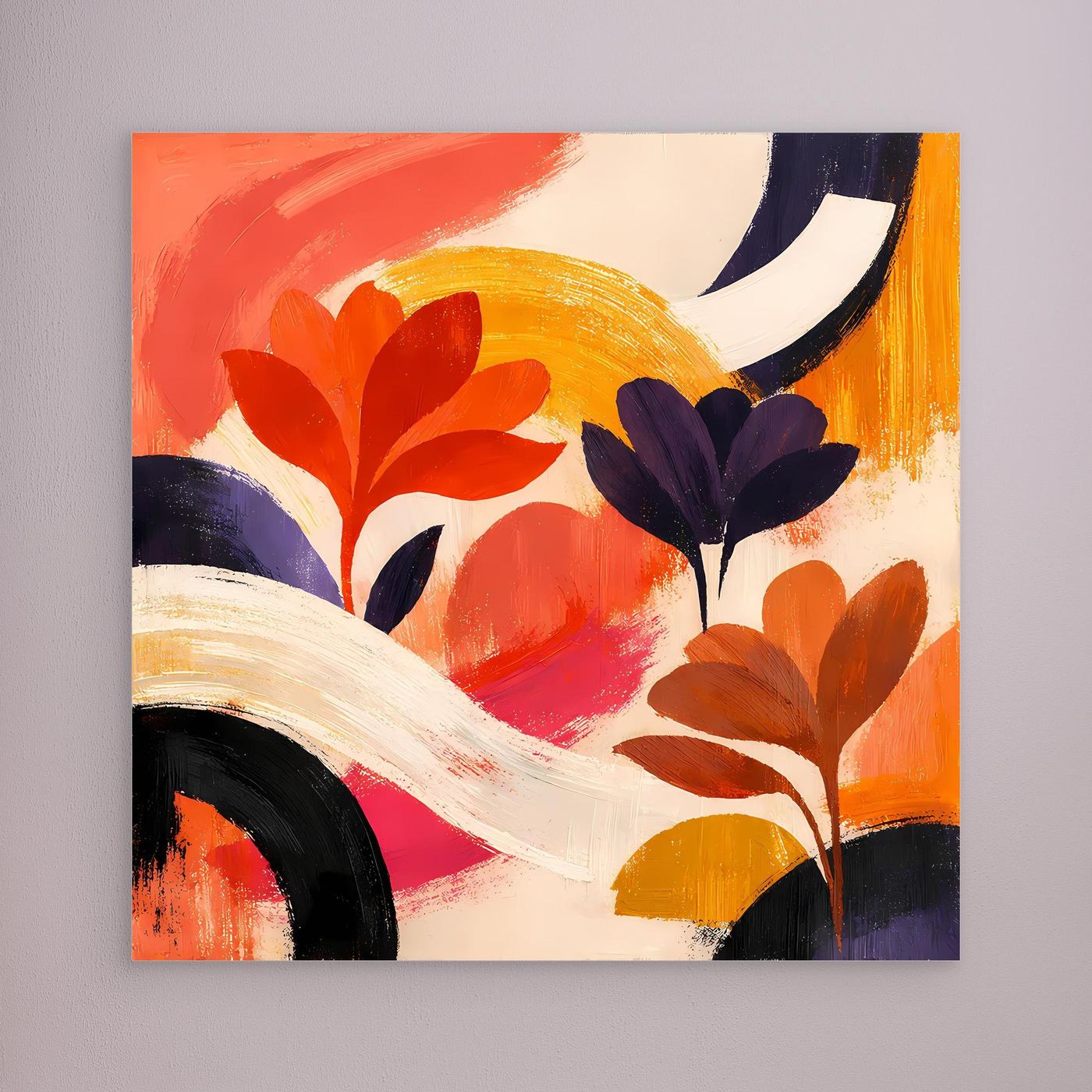 Leinwandbild mit abstrakten Blumen, ohne sichtbaren Rahmen