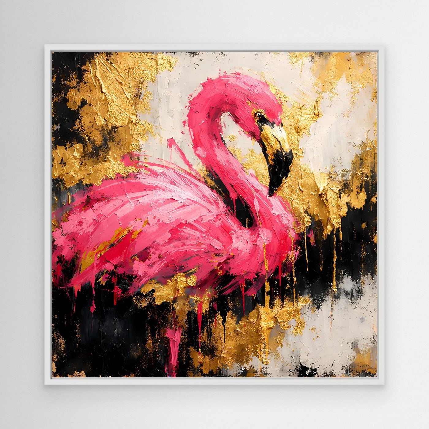 Leinwand Eleganter Flamingo in Pink und Gold | Abstraktes Modernes Tier Wandbild