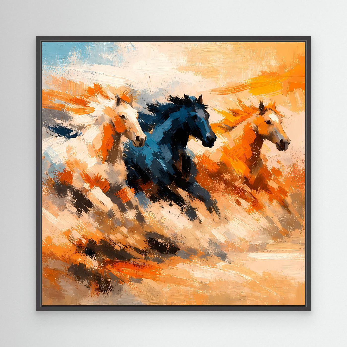 Premium Leinwand Wilde Pferde Galopp | Abstraktes Wandbild Dynamische Ölgemälde Optik