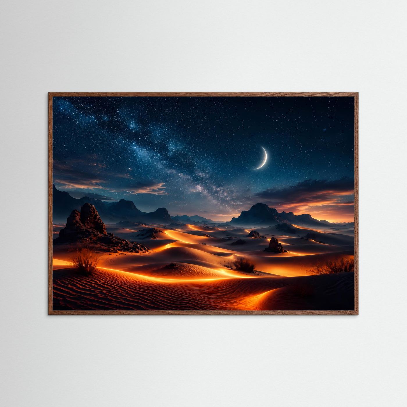 Wüstenlandschaft Poster Querformat | Sternenhimmel über Sanddünen | Magische Nacht Wüsten Wandkunst