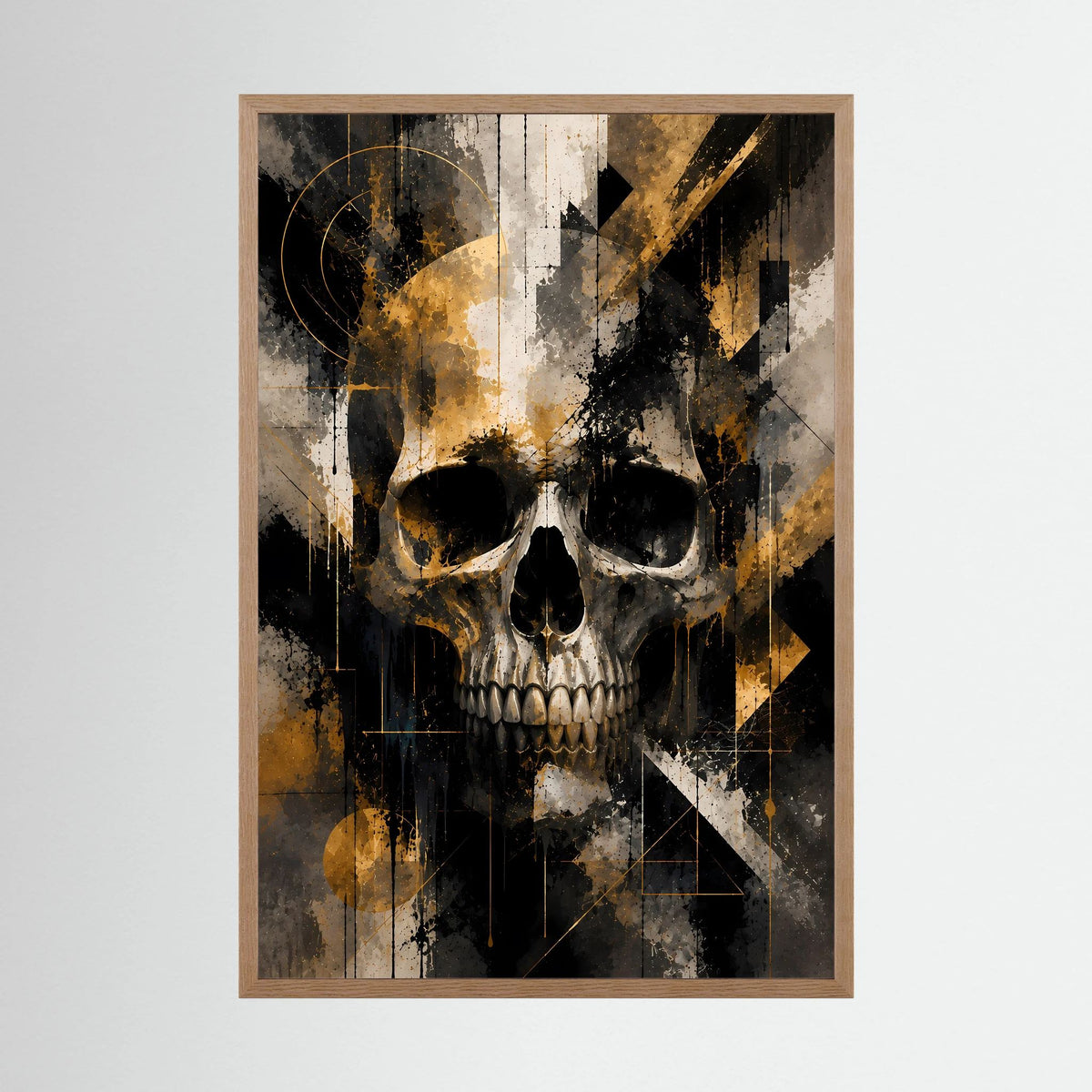 Totenkopf in Schwarz & Gold | Abstrakte Skull Kunst | Poster Hochformat