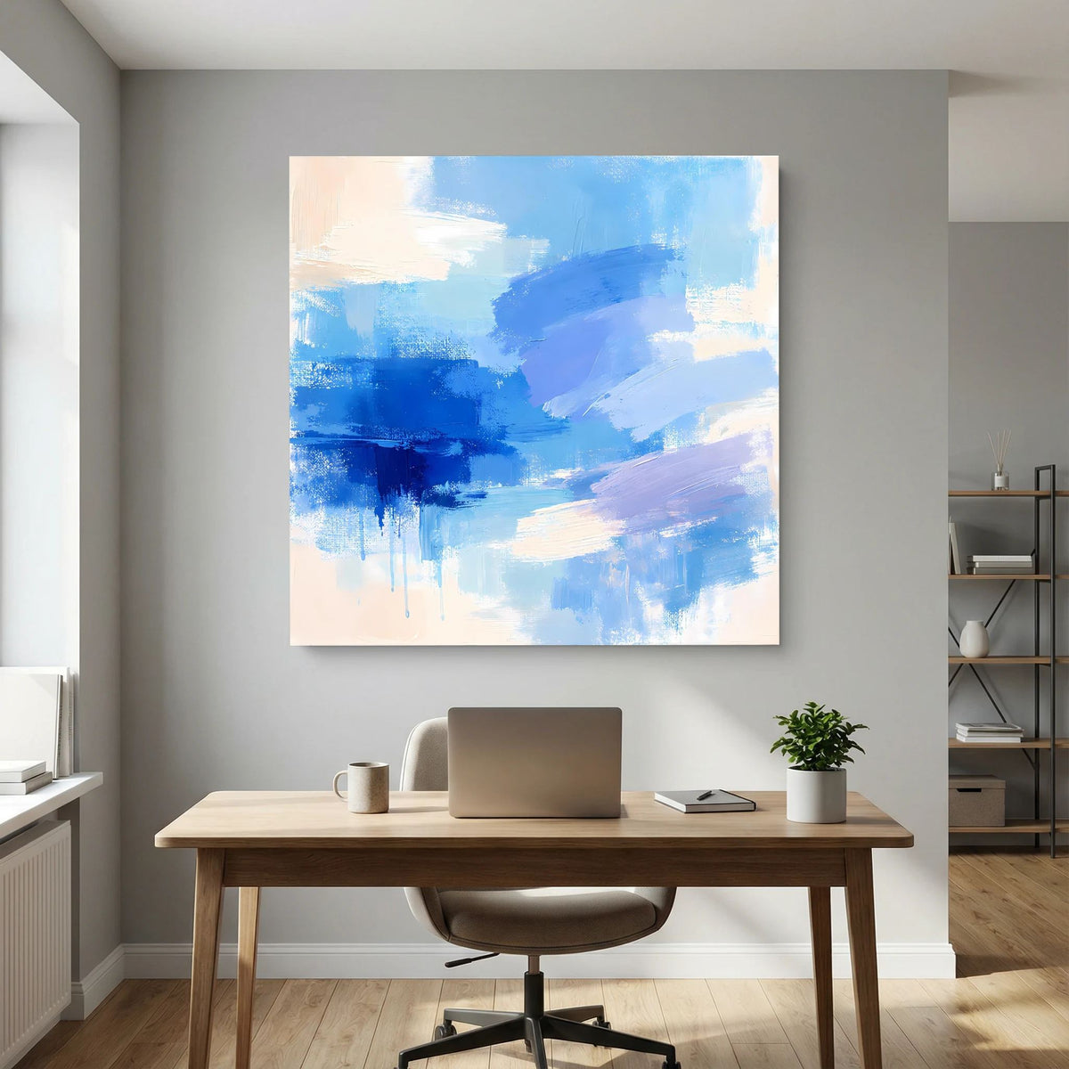 Leinwand Abstrakte Blaue Pinselstriche | Modernes Minimalistisches Wandbild Meer