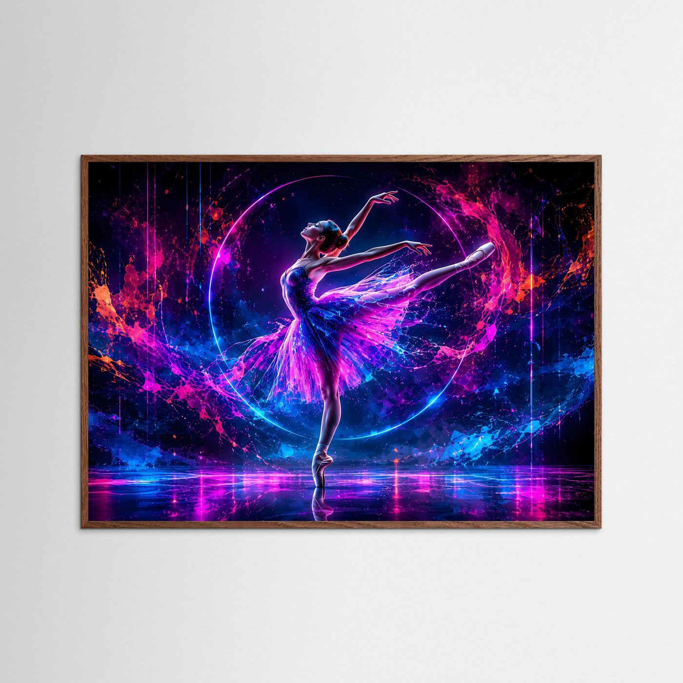 Neon Ballerina Poster | Leuchtende Tanzkunst in Pink Blau | Moderne Abstrakte Ballett Wandkunst | Futuristischer Kunstdruck