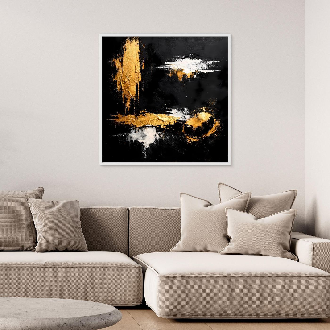 Leinwand Abstraktes Meisterwerk in Gold und Weiß | Modernes Galerie Wandbild