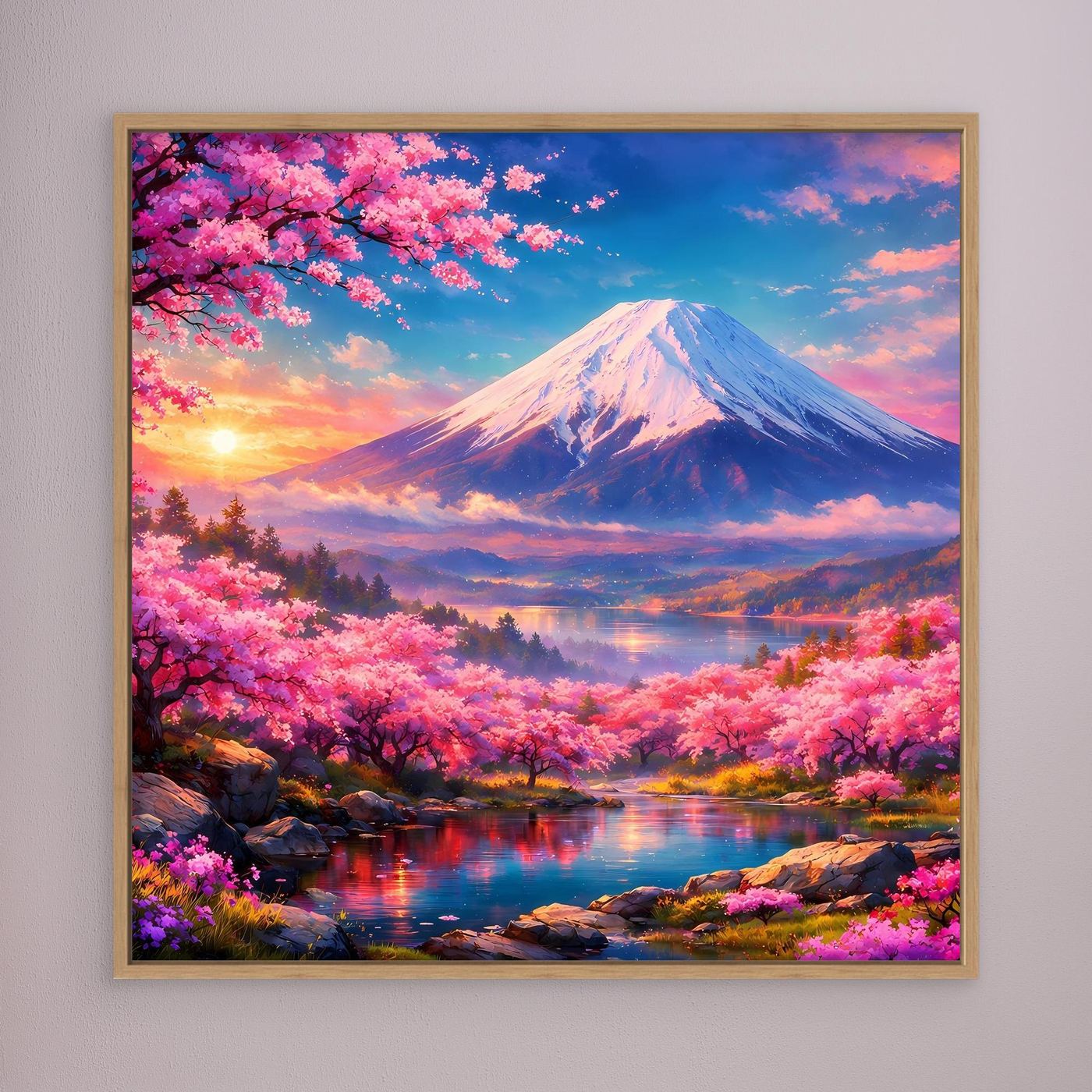Leinwandbild Magischer Fuji & Kirschblüte | Japanisches Frühlingserwachen Wandbild auf echtem Holzkeilrahmen