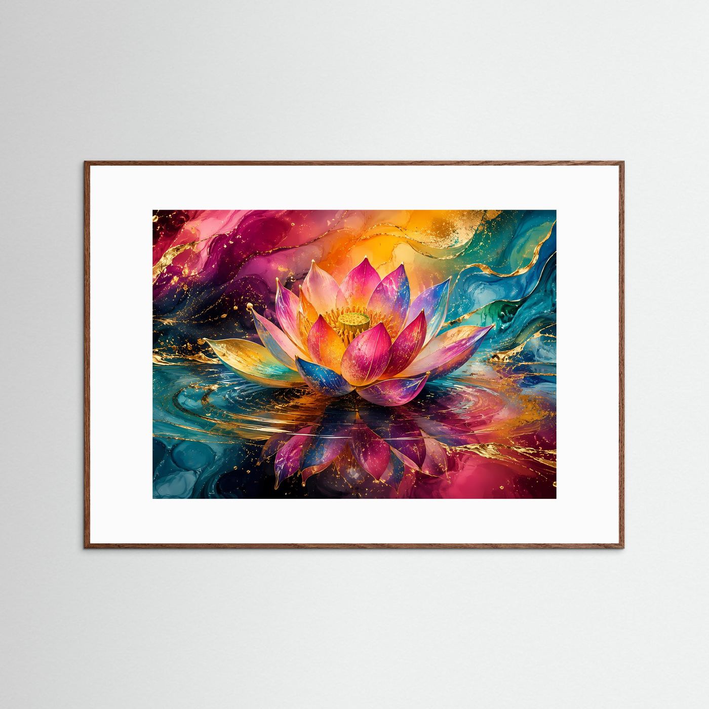 Leuchtende Lotusblüte in Pink & Türkis | Abstrakte Kunst mit Gold