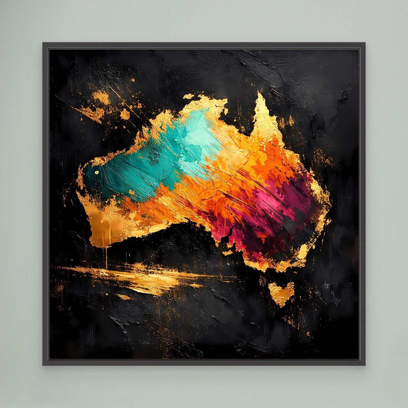 Leinwand Abstrakte Australien Karte in Gold und Türkis | Modernes Kontinent Wandbild