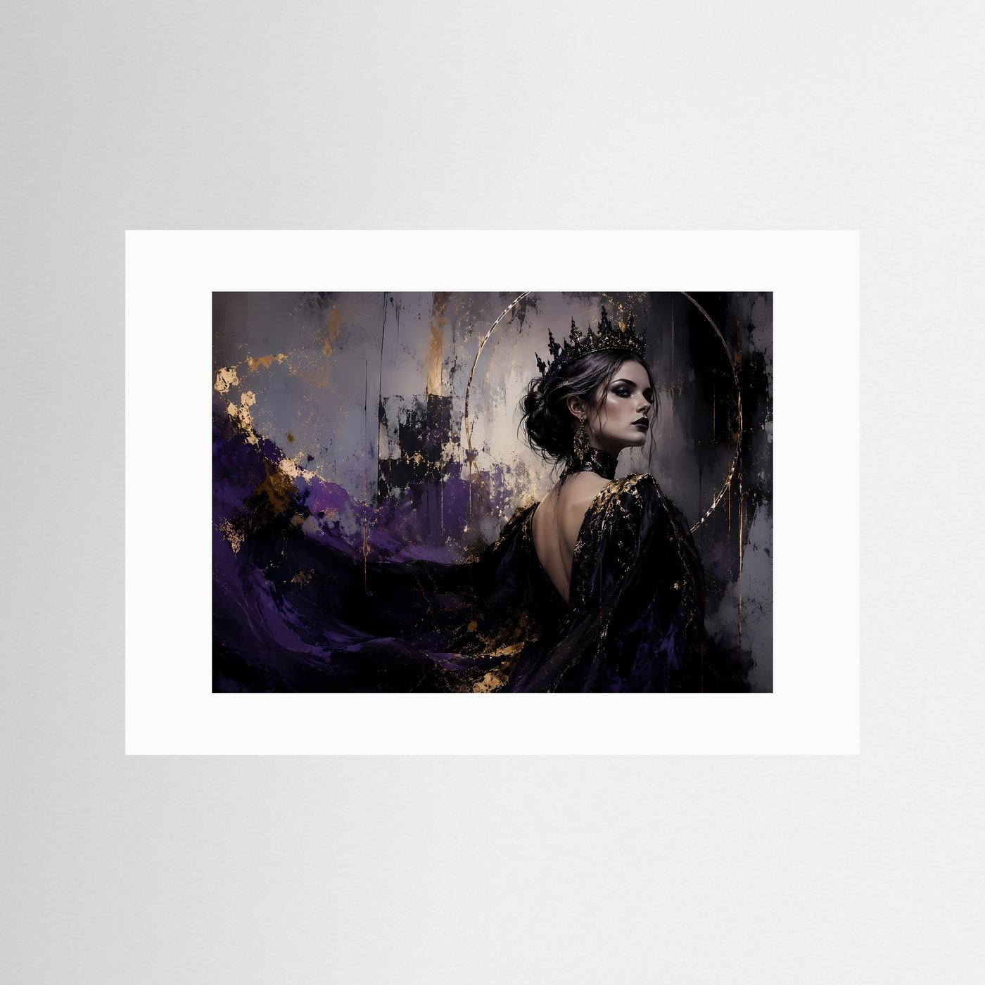 Gothic Queen & Dunkle Eleganz | Fantasy Königin Poster mit Gold- und Violett-Akzenten