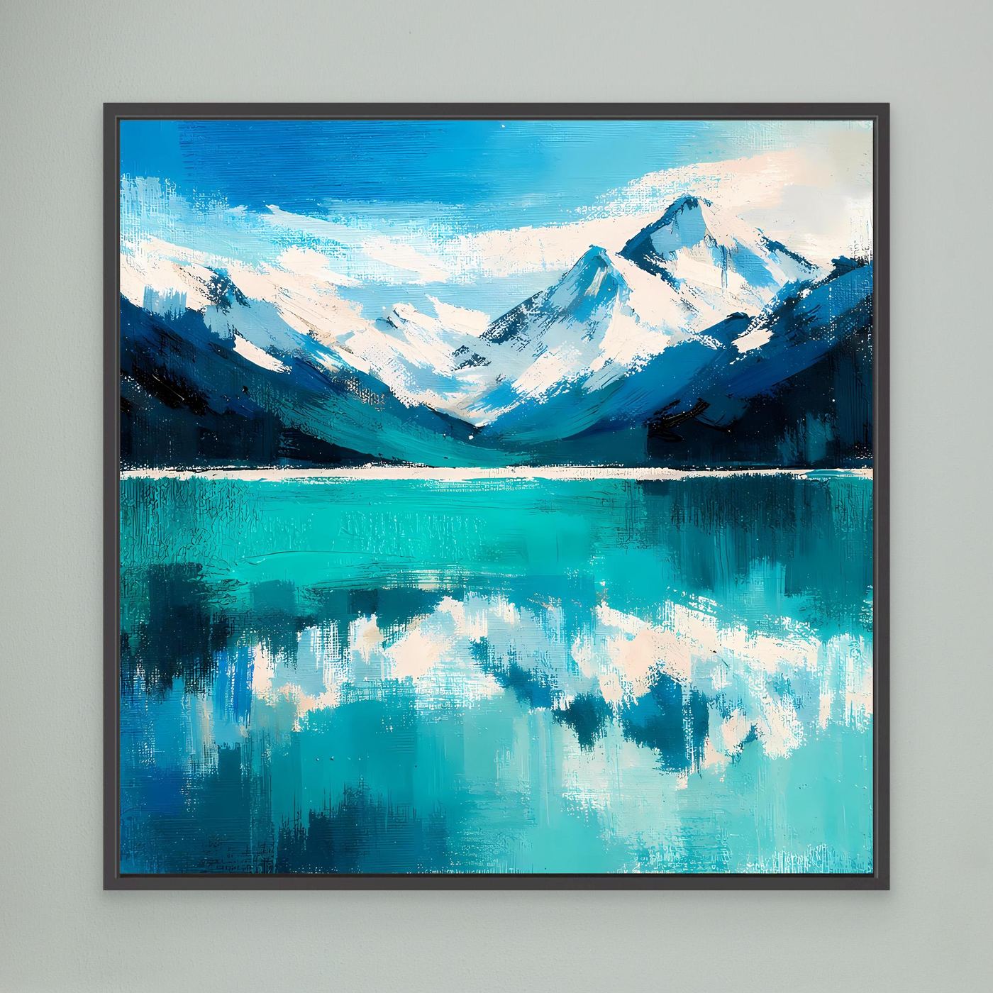 Leinwand Abstraktes Bergsee Gemälde | Modernes Alpines Wandbild Türkis Blau