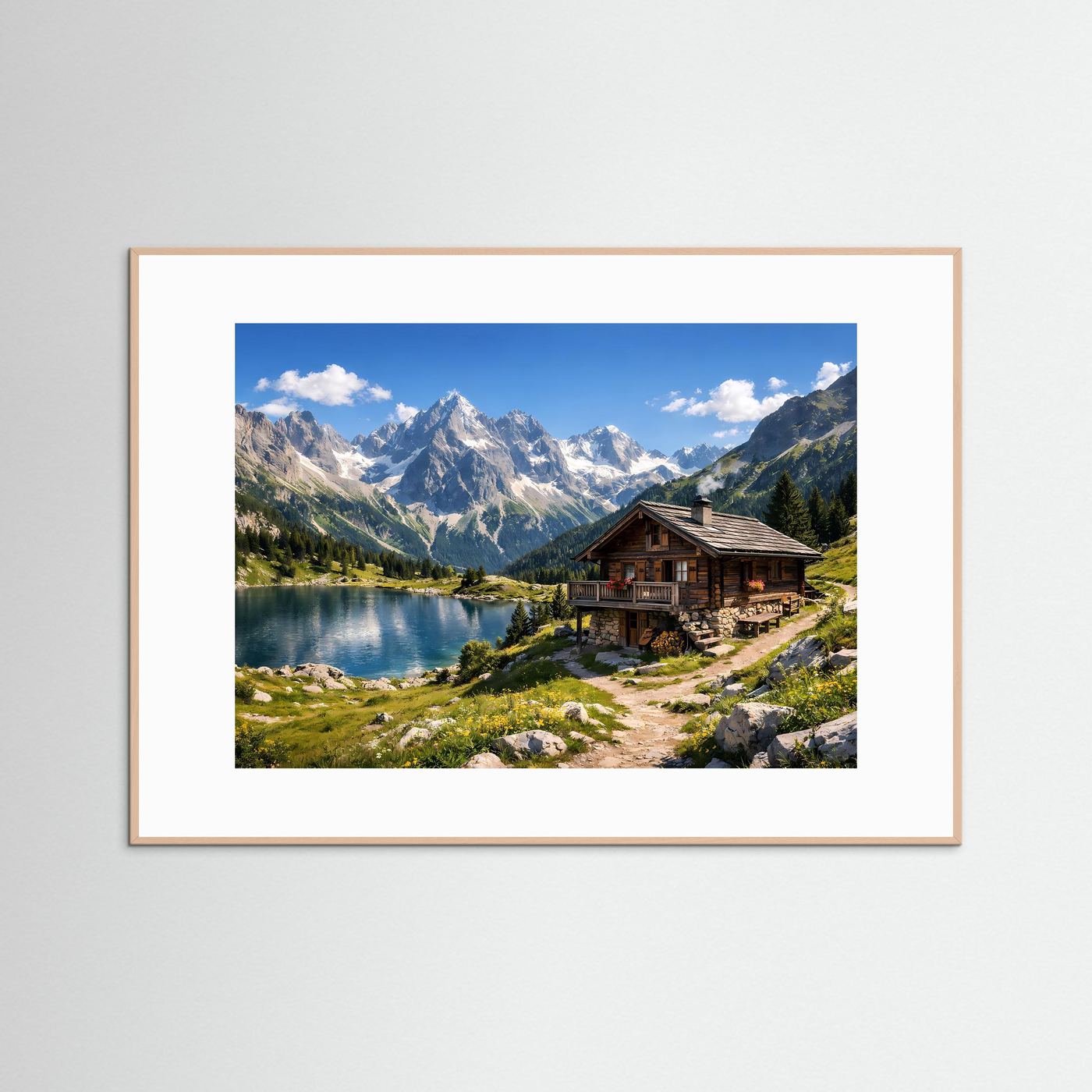 Idyllische Berghütte am Alpensee | Berge & Natur Poster Querformat