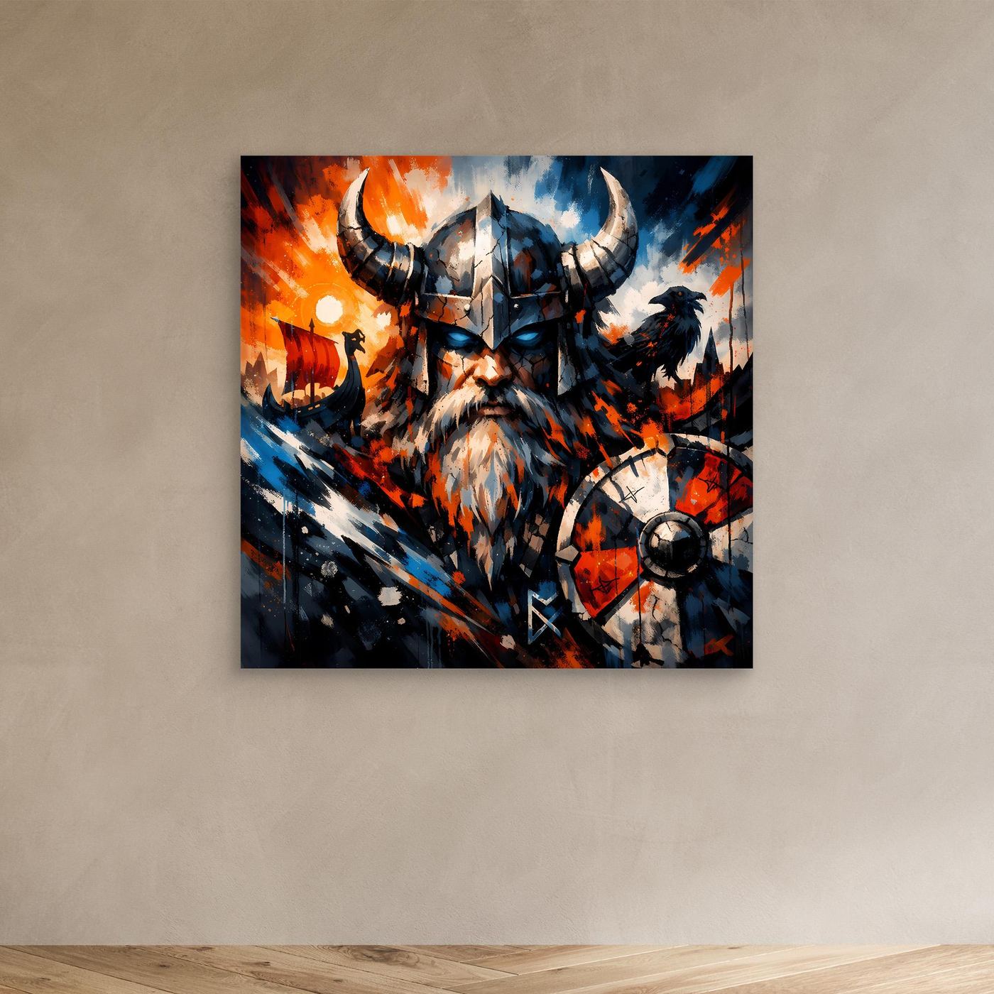 Leinwand Mythischer Wikinger-Krieger | Modernes Abstraktes Nordmann Wandbild