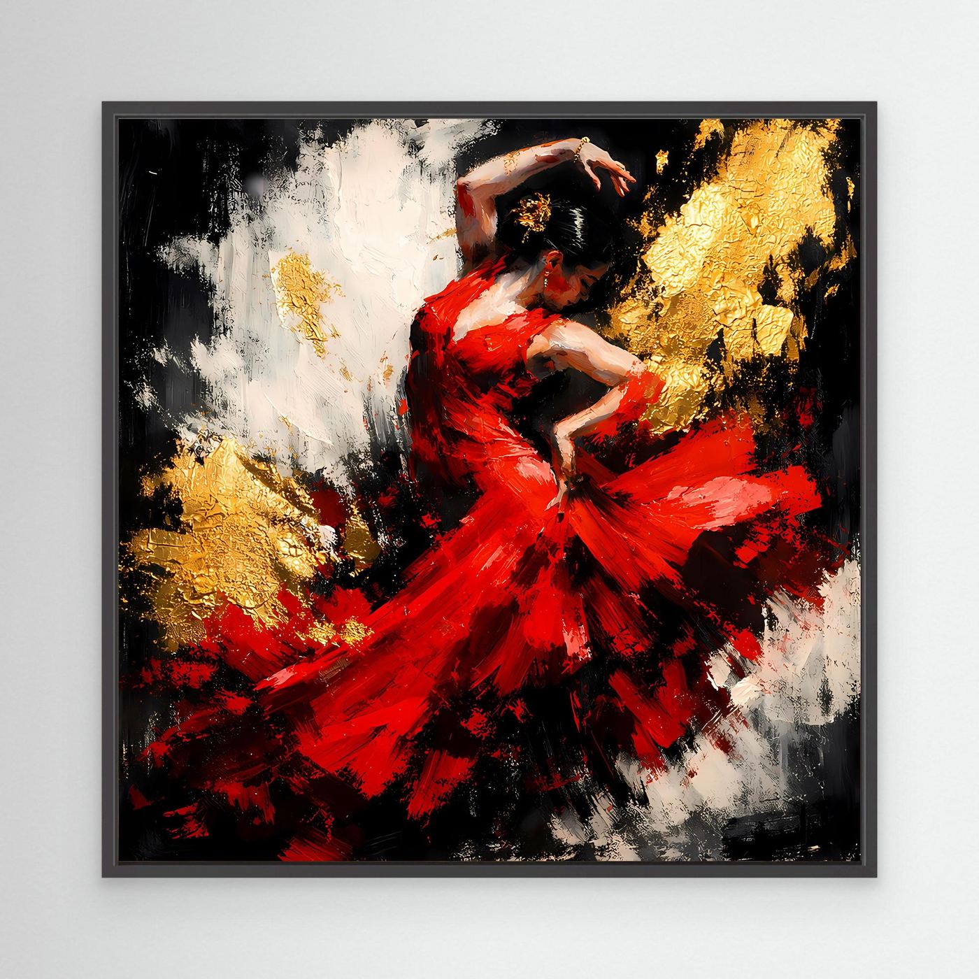 Leinwand Flamenco Tänzerin in Rot und Gold | Modernes Abstraktes Tanz Wandbild