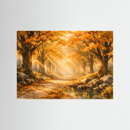 Goldener Herbstwald im Sonnenlicht | Panorama Natur & Wald Poster Querformat