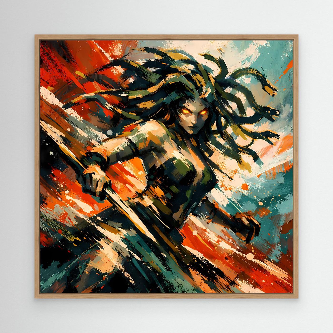 Leinwand Mythische Medusa im Action-Stil | Dynamisches Wandbild auf echter Leinwand
