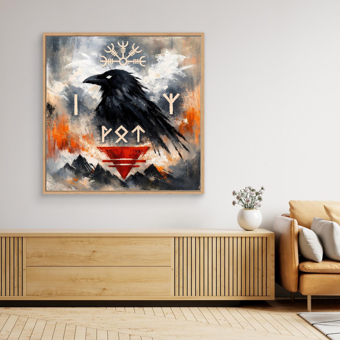Leinwand Odin's Rabe | Wikinger Runen & Vegvísir Nordisches Wandbild