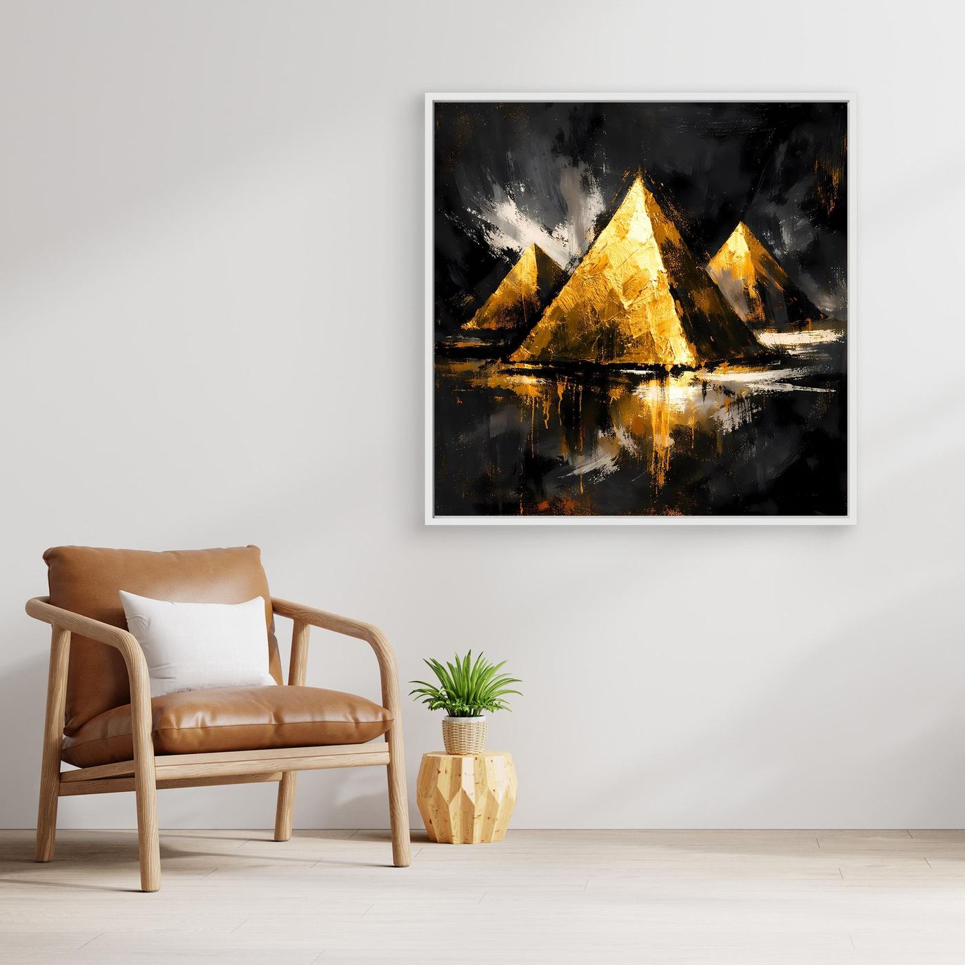 Leinwand Goldene Pyramiden von Gizeh | Abstraktes Ägypten Wandbild Modern