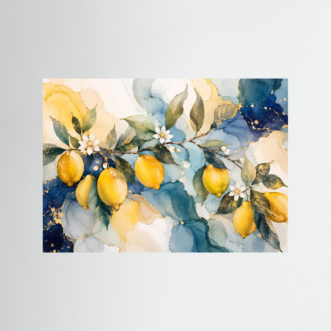 Zitronenzweige Poster | Mediterrane Zitronen Wandkunst | Botanische Alkohol Ink Kunst | Moderne Küche Leinwand | Italienisches Citrus Bild