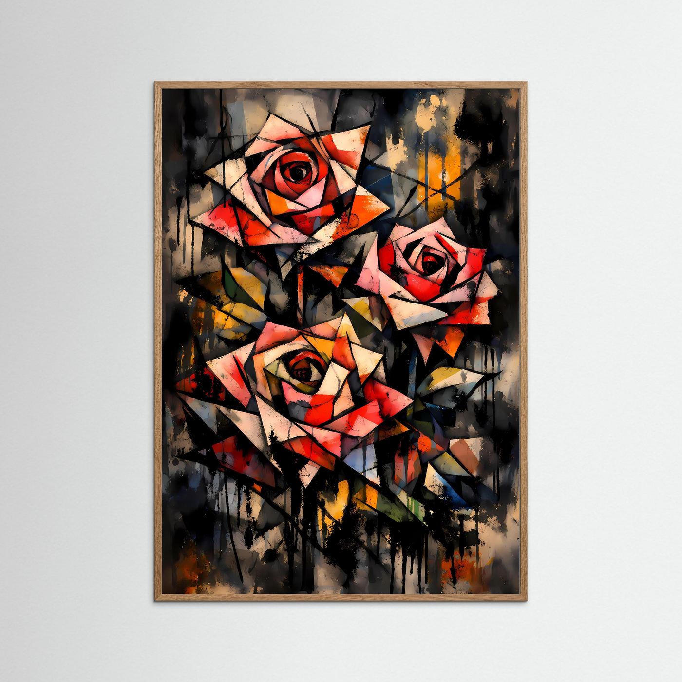 Geometrie der Liebe | Modernes Rosen Kunst Poster bunt | Abstraktes Kubismus Wandbild Hochformat