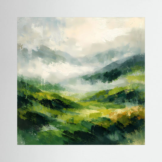 Leinwand Abstraktes Hügellandschaft Gemälde | Modernes Grünes Tal Wandbild Natur