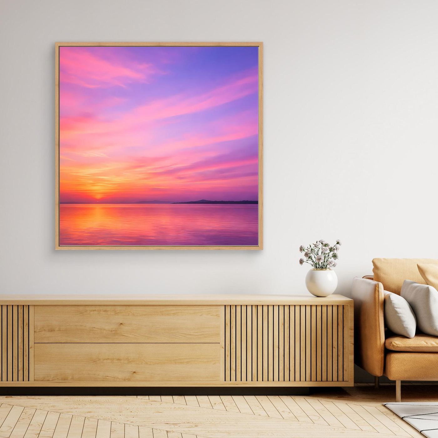 Leinwandbild Pastel Sunset mit Eichenrahmen: Pastell-Sonnenuntergang am Meer