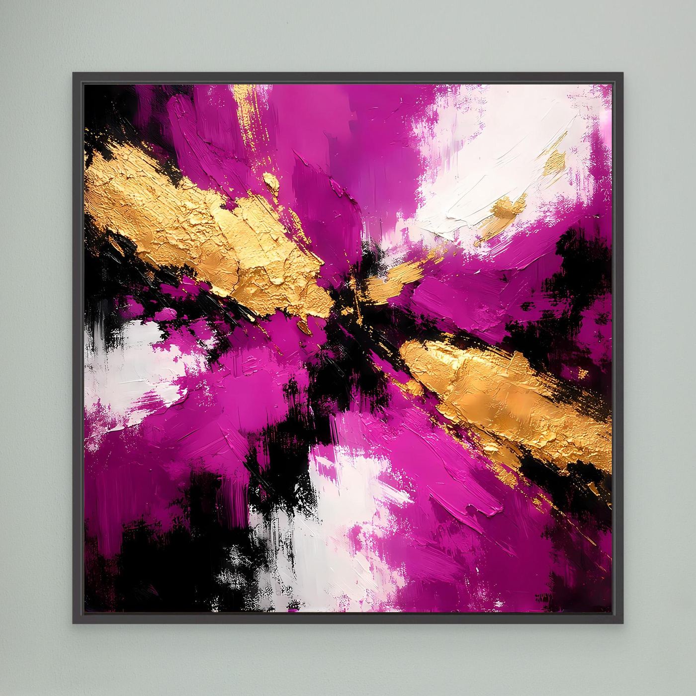 Leinwand Abstraktes Farbenspiel in Magenta und Gold | Modernes Expressives Wandbild