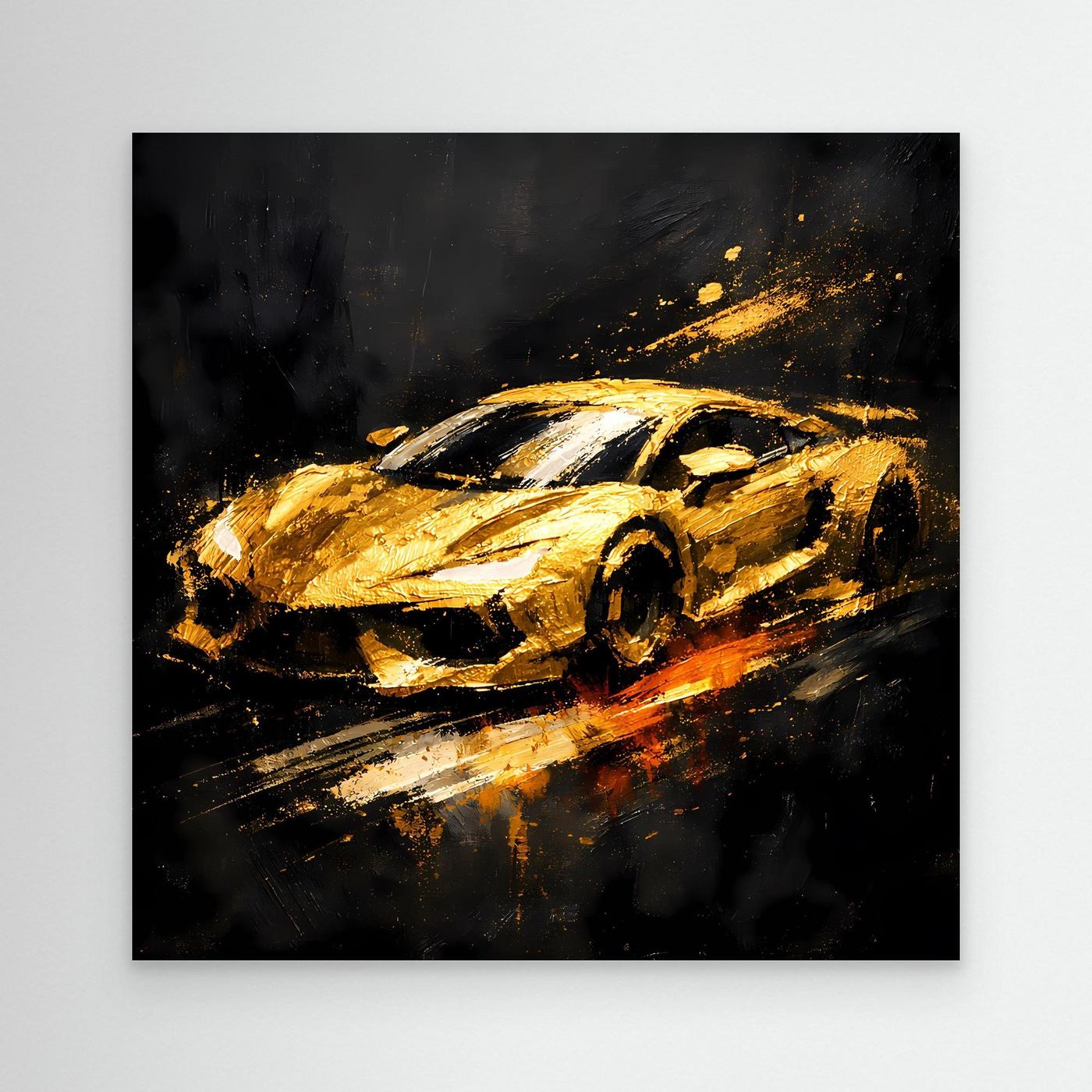 Leinwand Goldener Sportwagen Abstrakt | Modernes Rennwagen Wandbild Schwarz Gold