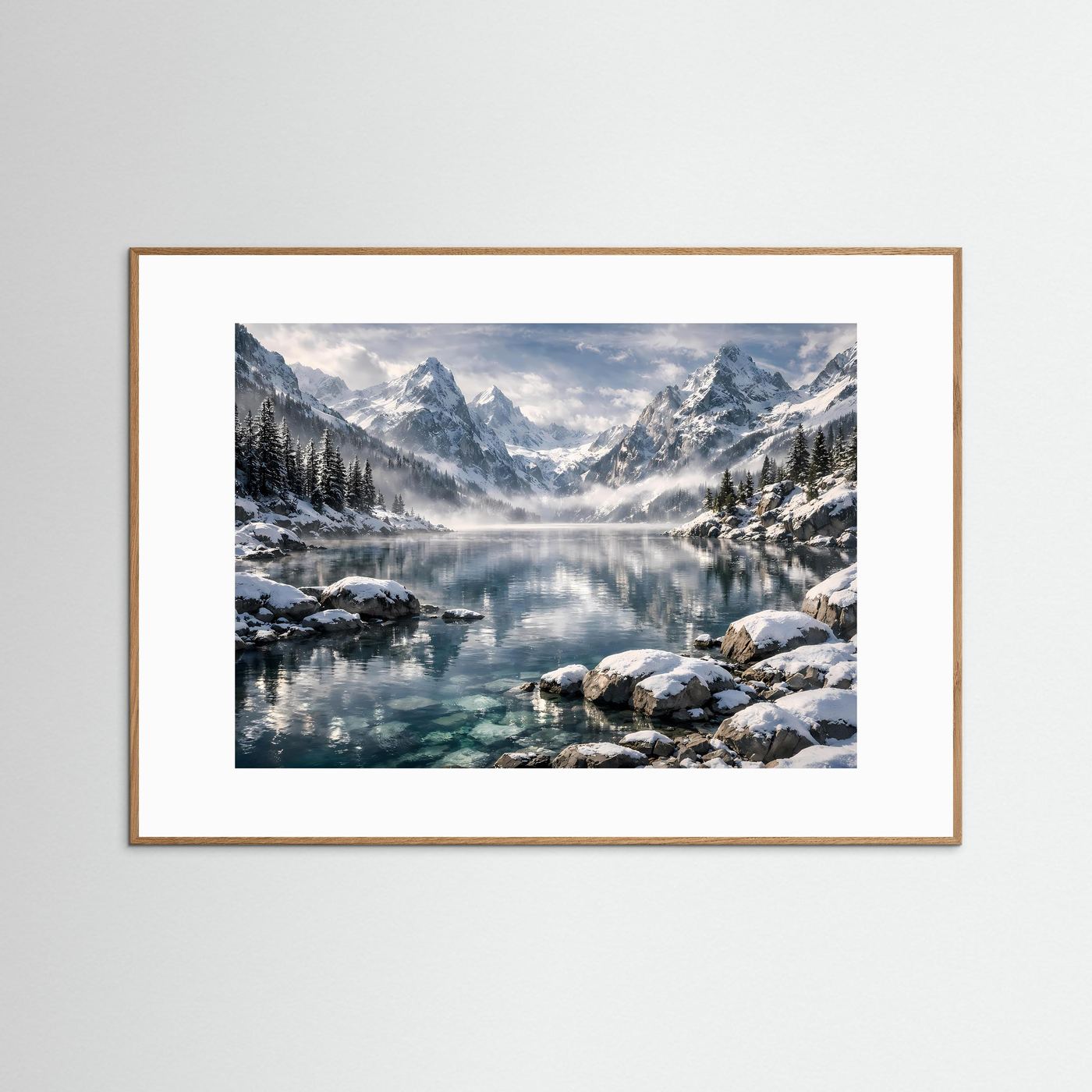 Verschneite Alpen am Kristallsee | Panorama Winterberg & Natur Poster Querformat