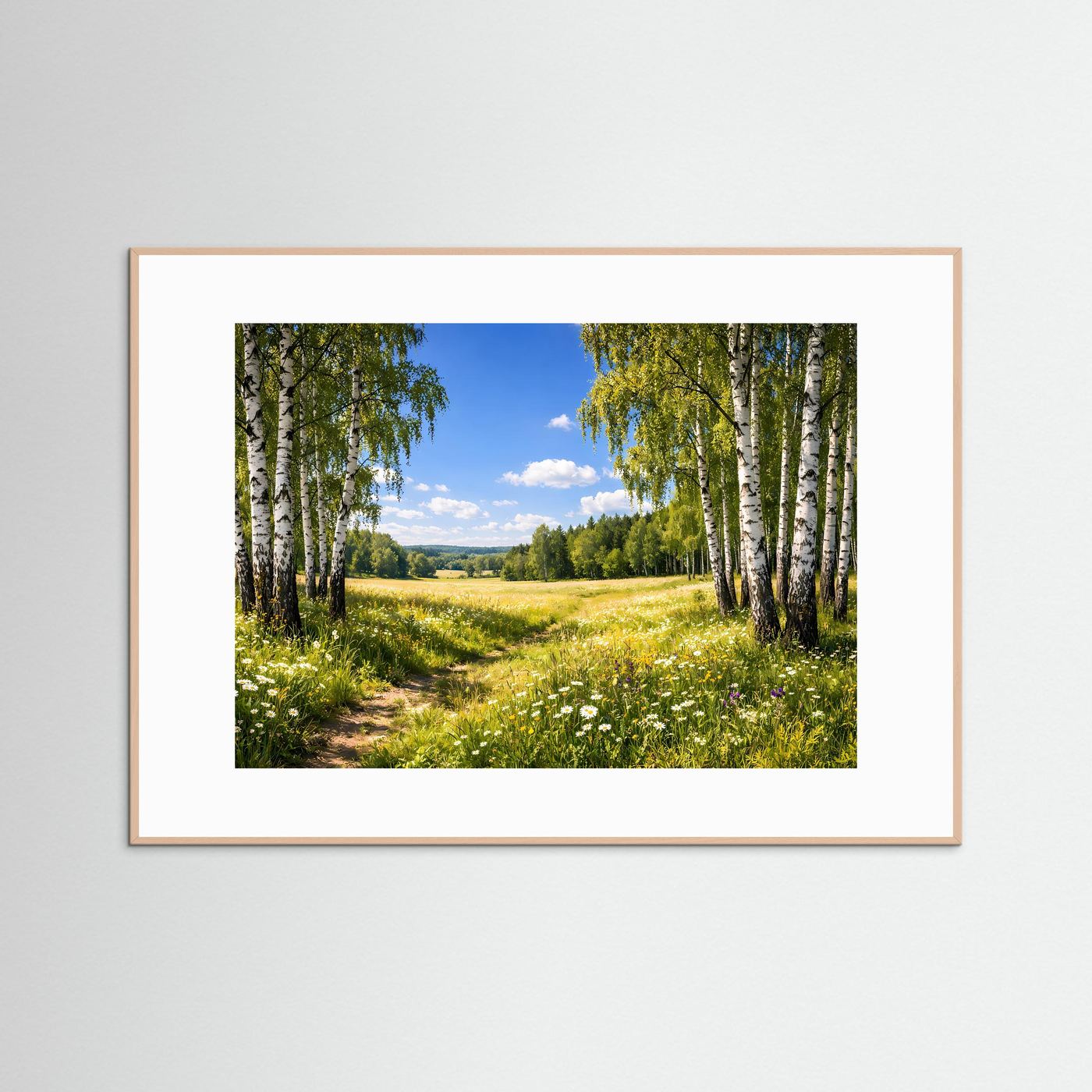 Lichter Birkenwald im Sommer | Panorama Wiesen & Natur Poster Querformat