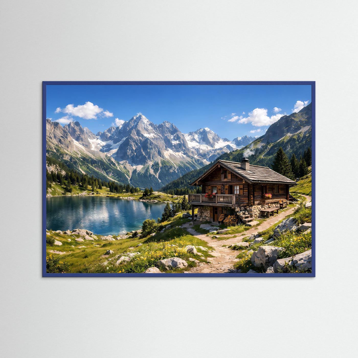 Idyllische Berghütte am Alpensee | Berge & Natur Poster Querformat
