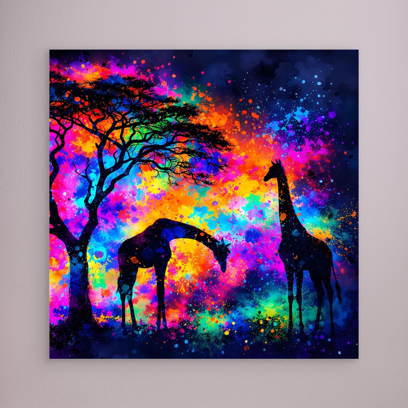 Leinwandbild Magische Afrikanische Savanne | Abstraktes Giraffen Wandbild auf Keilrahmen