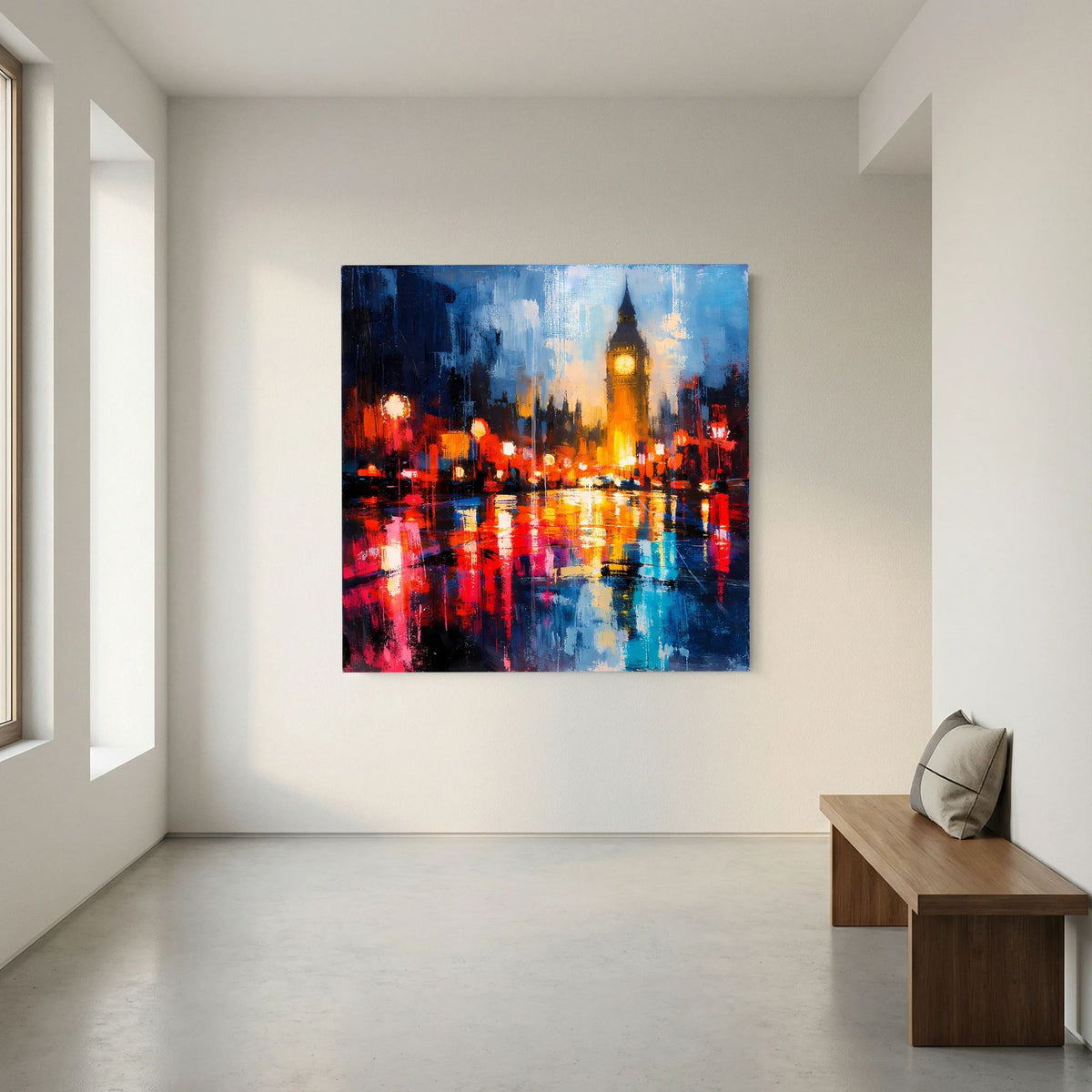Leinwand Abstraktes Big Ben London Gemälde | Modernes Urbanes Wandbild bei Nacht