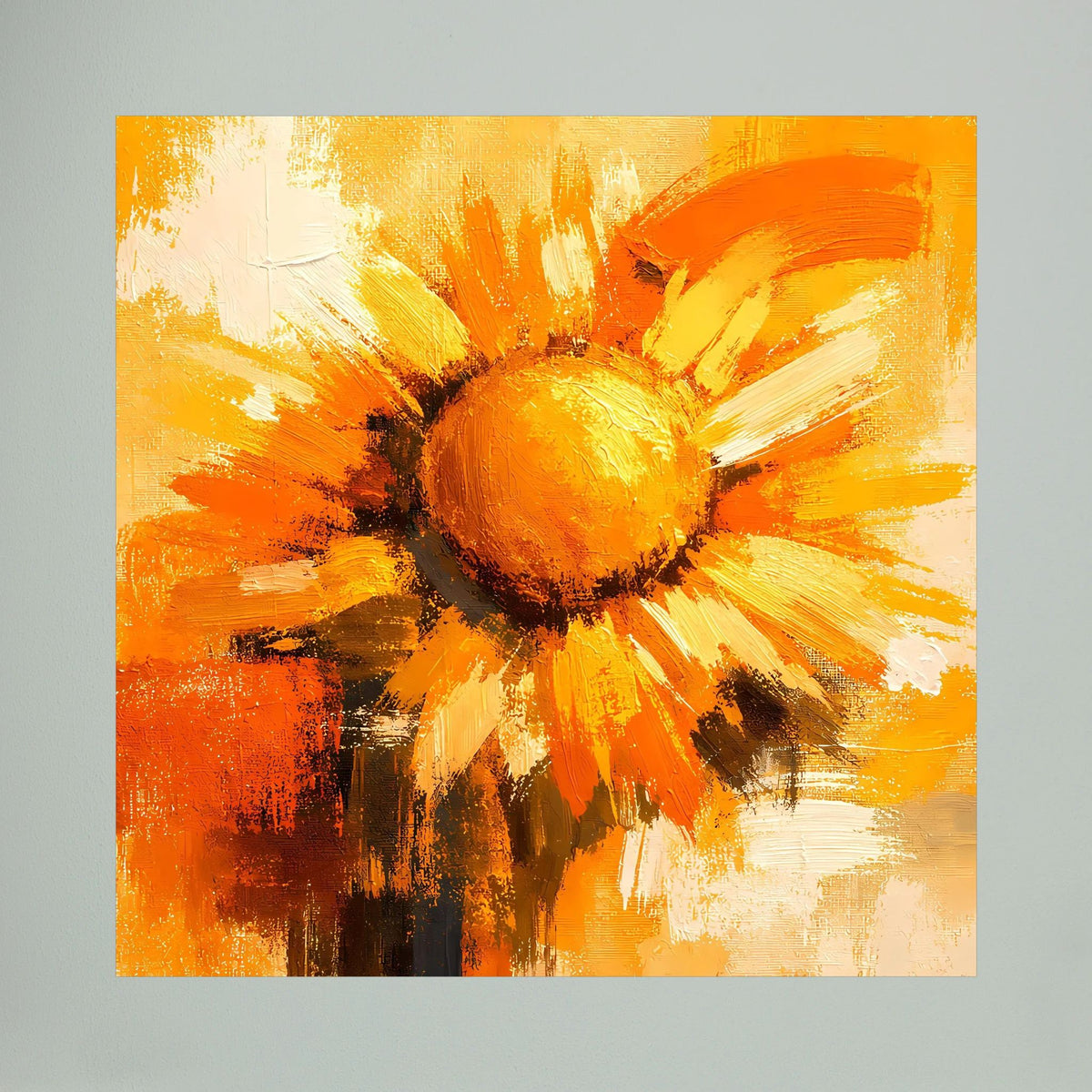 Leinwand Abstraktes Sonnenblumen Gemälde | Modernes Florales Wandbild Gelb Orange