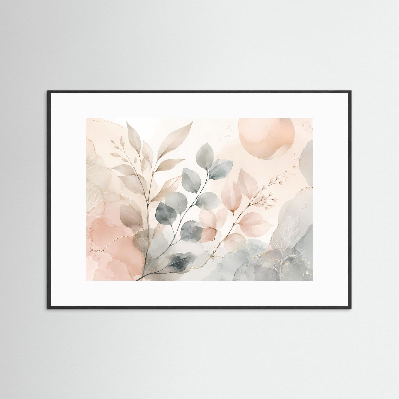 Botanische Aquarell Blätter Poster | Pastell Pflanzen Wandkunst | Minimalistische Botanical Art | Beige Salbeigrün Leinwand | Modernes Naturbild