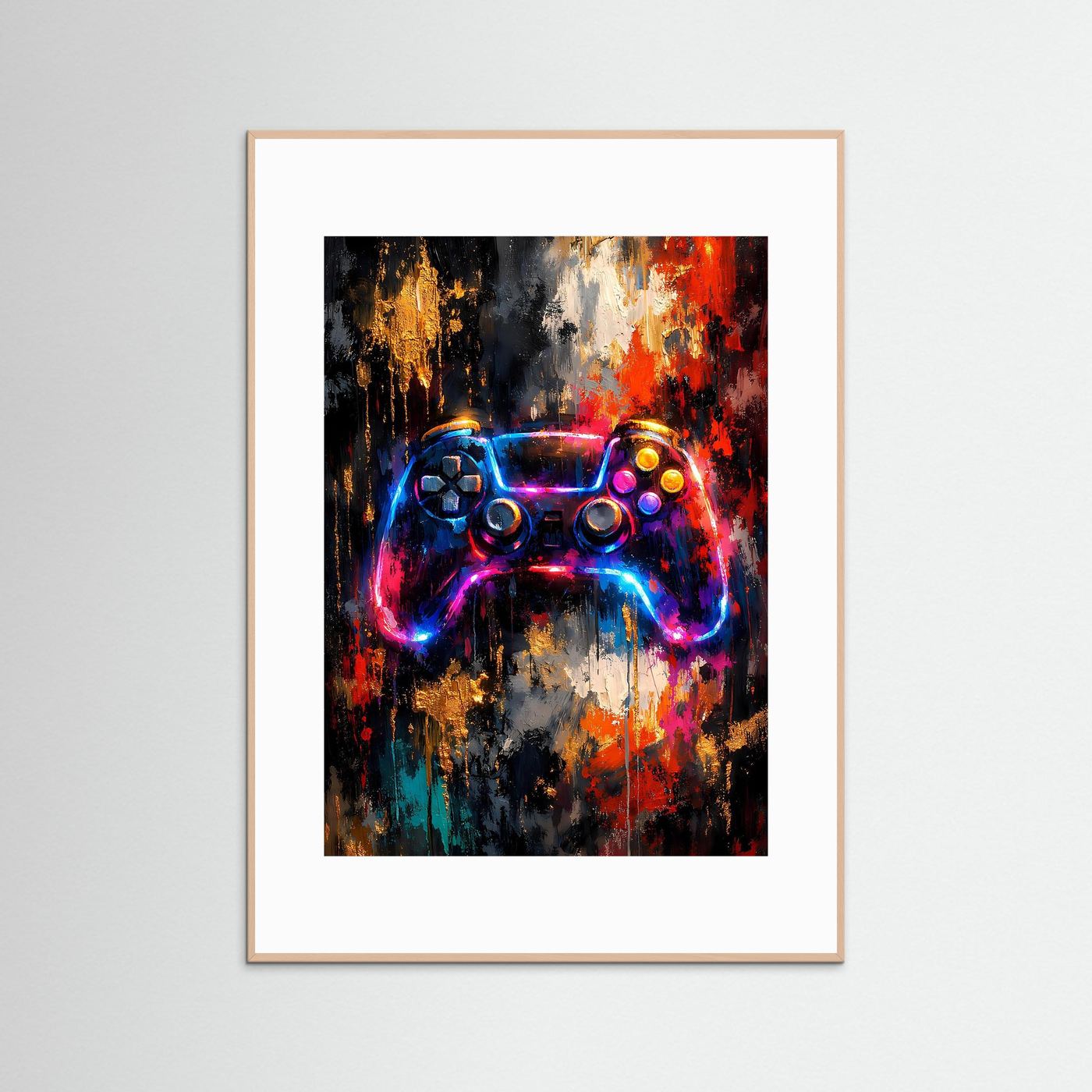 Gaming-Poster mit Controller-Grafik, abstrakt, im weißen Rahmen