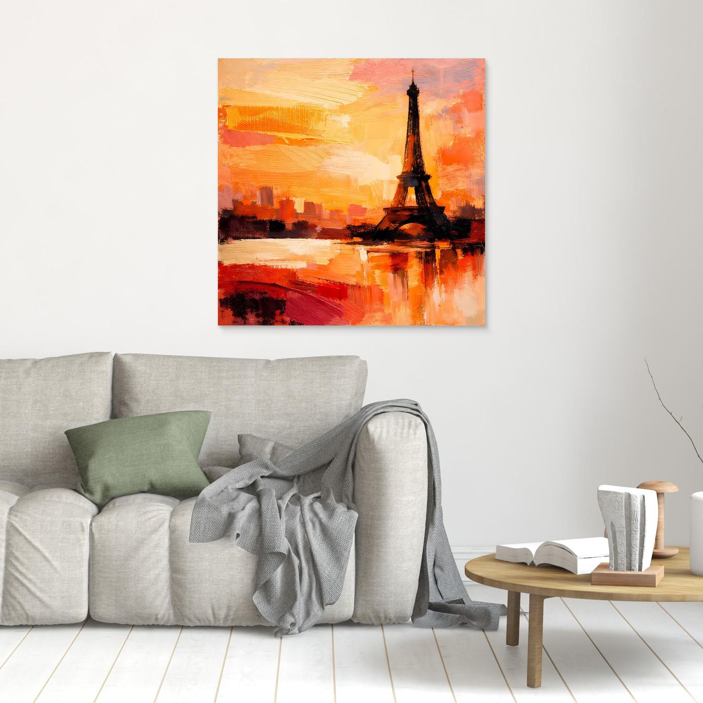 Leinwand Abstraktes Eiffelturm Paris Gemälde | Modernes Romantisches Wandbild Sonnenuntergang