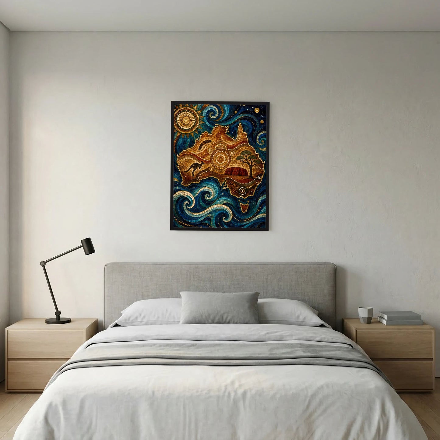 Poster mit Mosaikmotiv in Blau und Gold