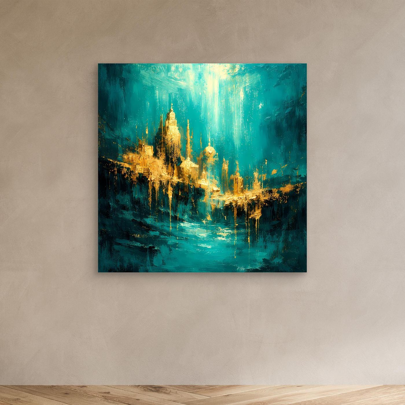 Leinwand Magische Goldene Stadt Atlantis | Abstraktes Unterwasser Wandbild