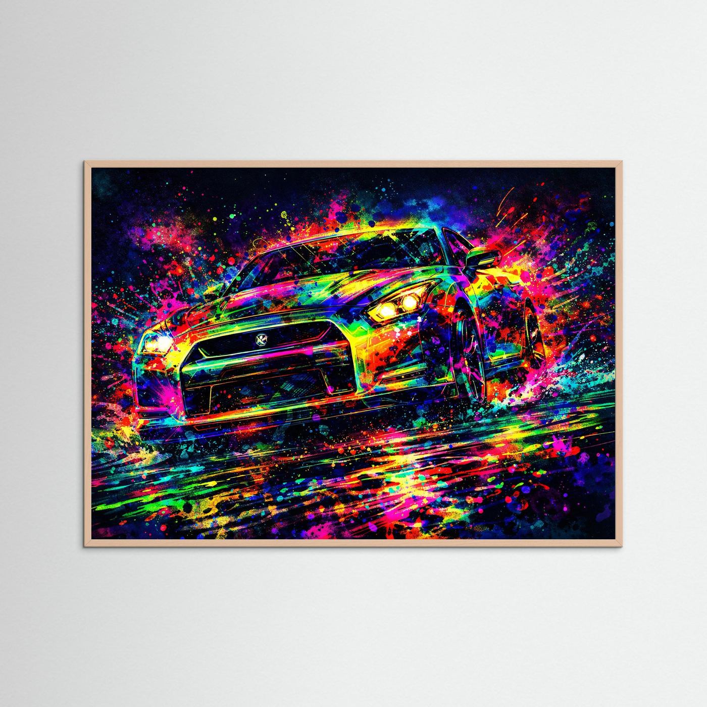 Moderner Sportwagen im Farbexplosion-Stil | Dynamische Tuning Auto Kunst Poster Querformat