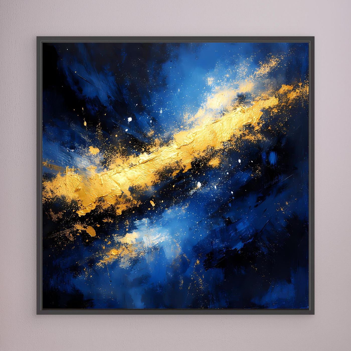 Leinwand Abstraktes Universum in Blau und Gold | Modernes Kosmos Wandbild