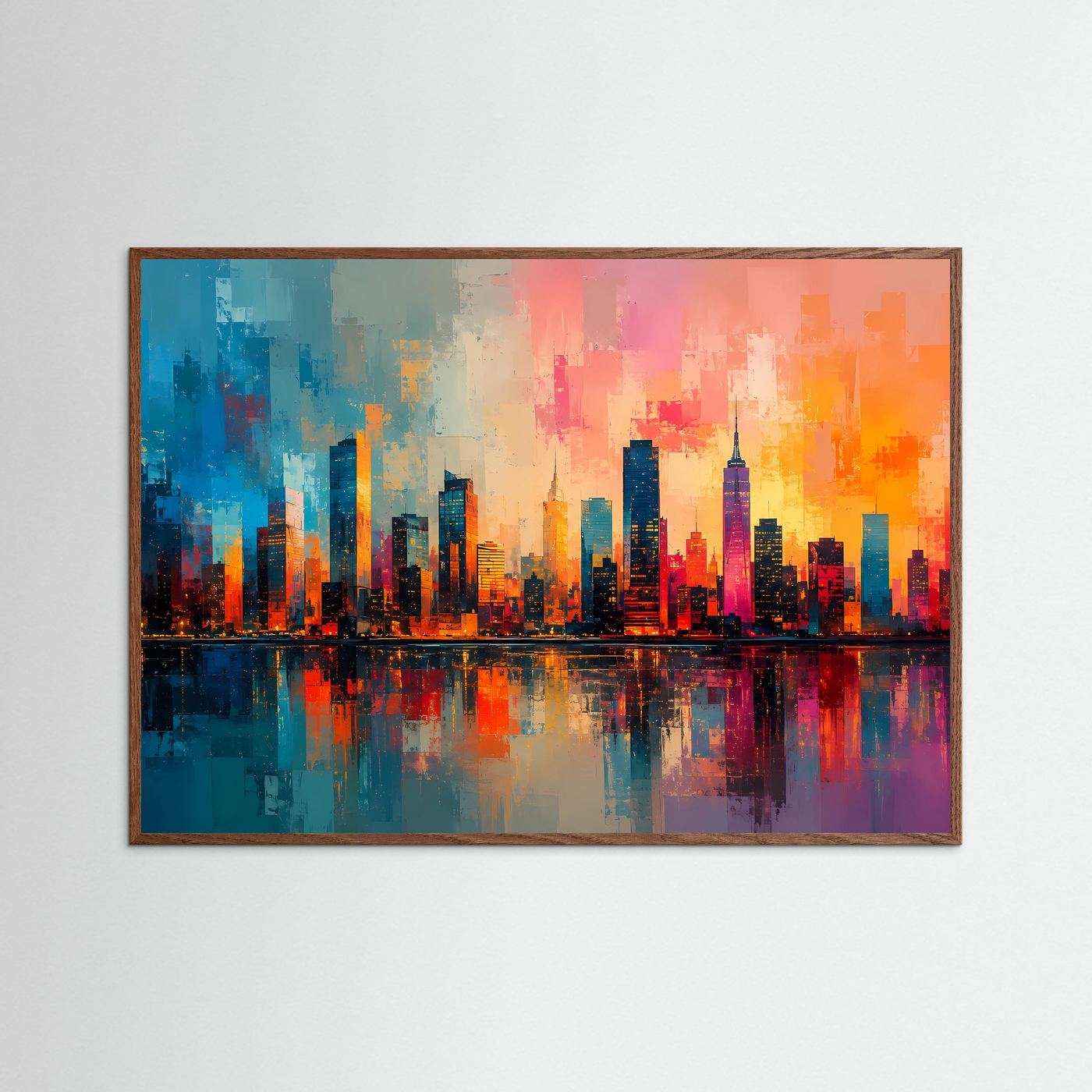 Faszinierende Skyline bei Sonnenuntergang | Moderne Stadt- & Architektur-Kunst im Querformat