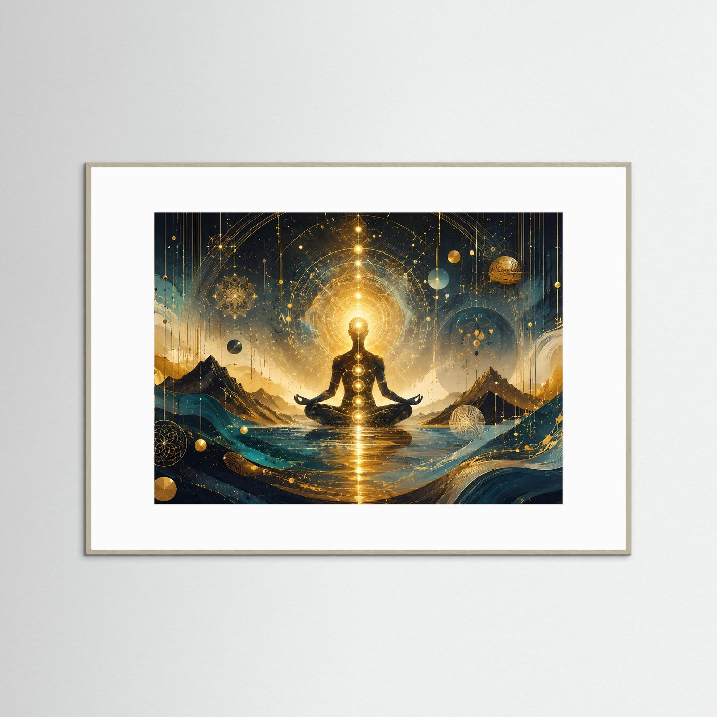 Meditation & Chakren in Gold | Spirituelle Energie & Heilige Geometrie Wandkunst